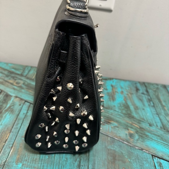 Melrose Glam Birken Style Black Leather Handbag Silver Stud Embellishments - Picture 9 of 16